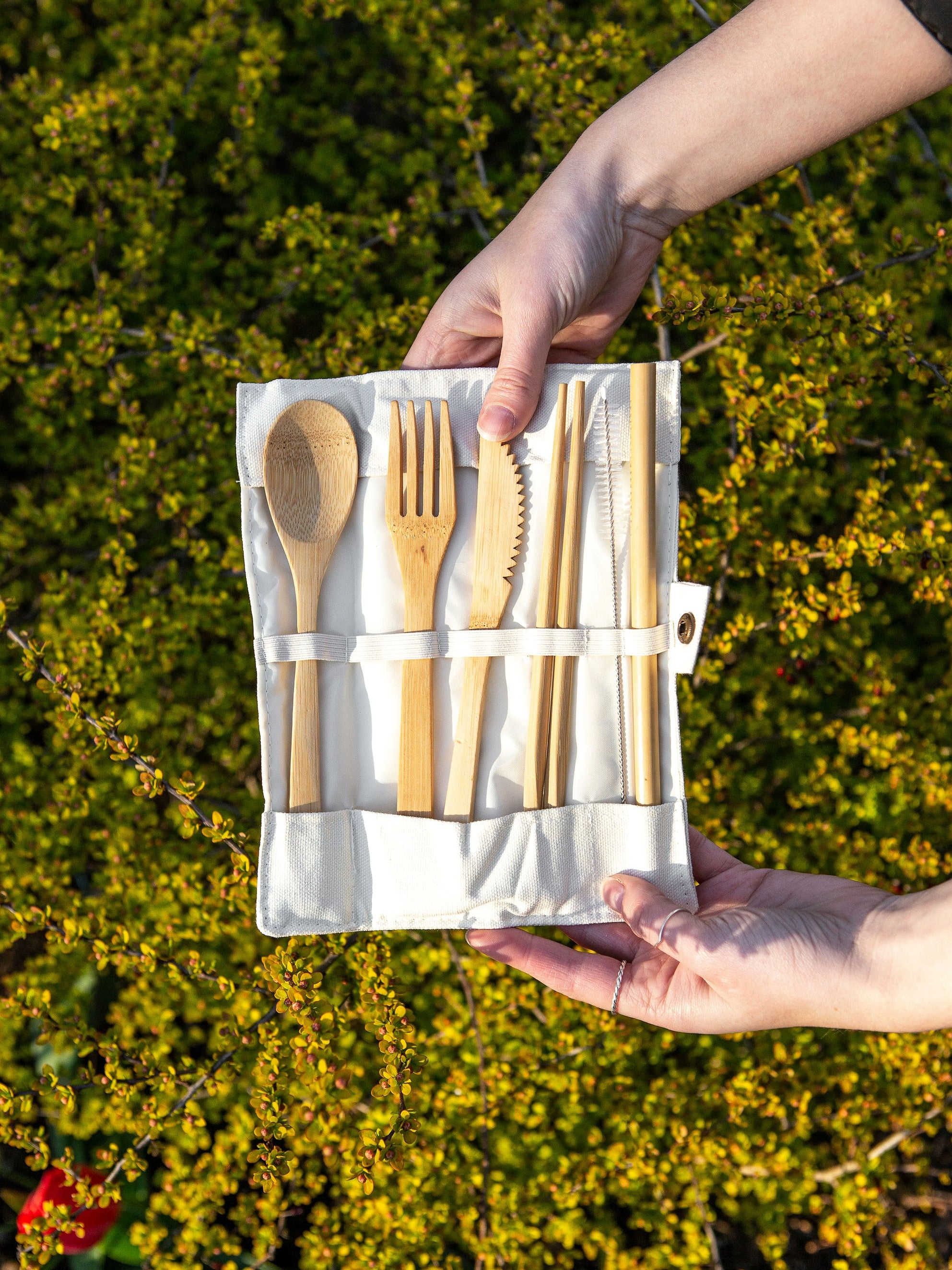 Ensemble De Couverts En Bambou Réutilisables - Sac De Voyage Inclus - Écologique Et Portable